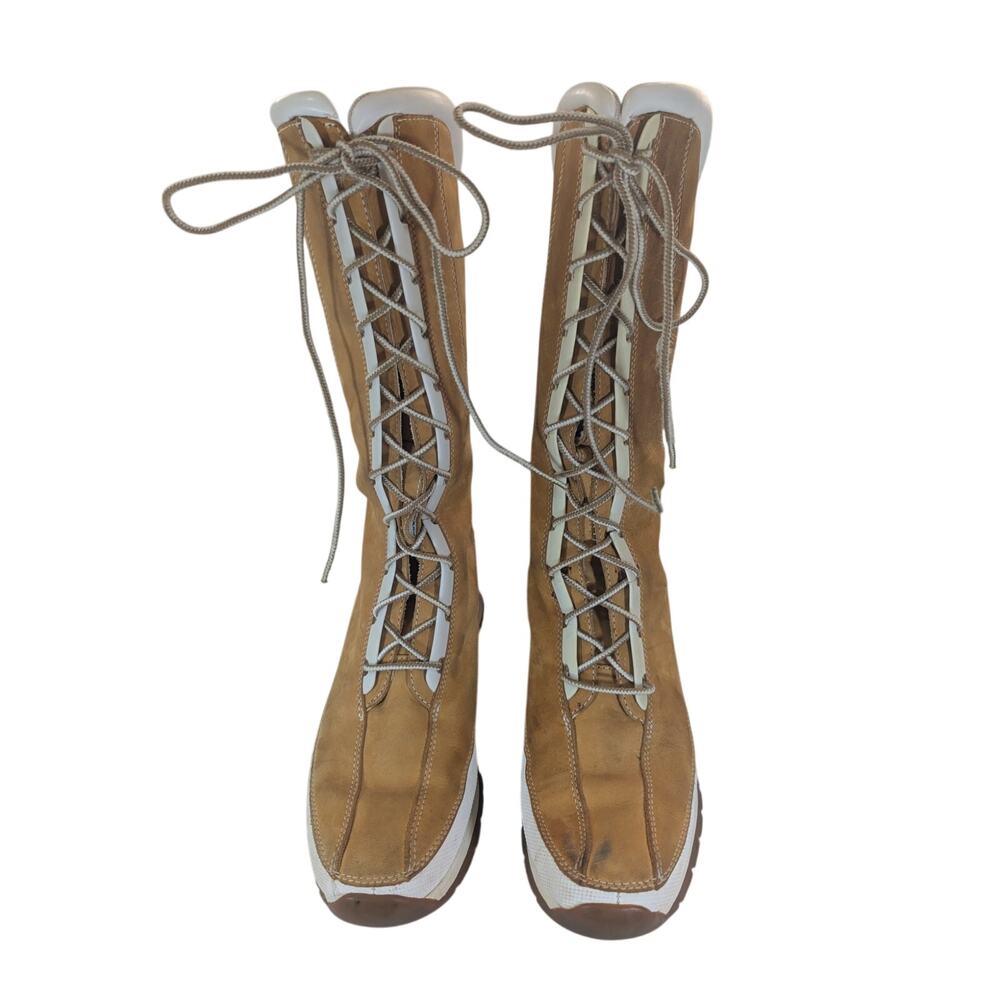 TIMBERLAND! PECAN BROWN GENUINE LEATHER, NUBUCK FINISH, UNIQUE HEEL BOOTS! 8M - Picture 2 of 16